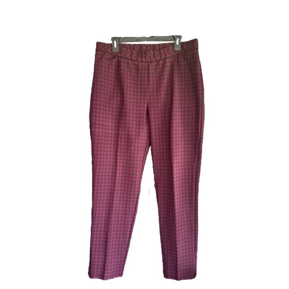 J.JILL, NWT, WOMENS PONTE KNIT, SLIM LEG, PANTS. RED/BLACK PLAID. SIZE L - Picture 1 of 6